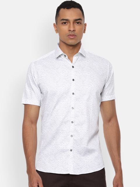

V Dot Men White Slim Fit Printed Cotton Casual Shirt
