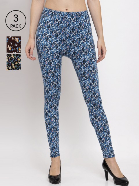 

KLOTTHE Women Pack Of 3 Printed Ankle-Length Leggings, Blue