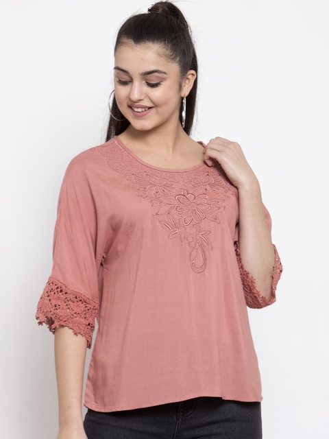 

Global Republic Pink Embellished Embroidered A-Line Top