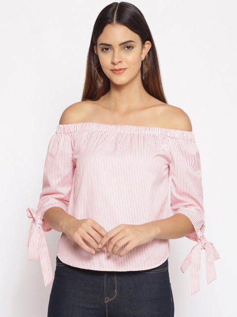 

Oxolloxo Pink & White Striped Off-Shoulder Bardot Top