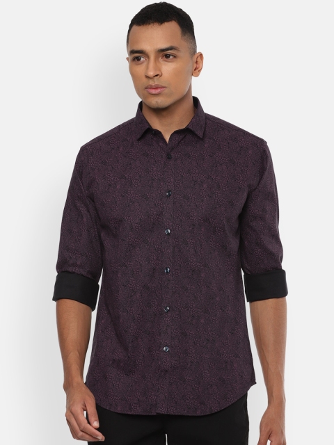 V Dot Men Purple Slim Fit Printed Cotton Casual Shirt
