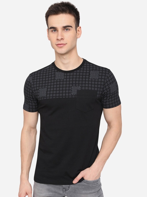 

JADE BLUE Men Black Printed Slim Fit Pure Cotton T-shirt