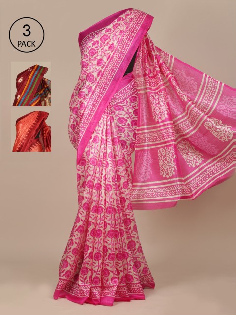 

Pothys Pack of 3 Ethnic Motifs Jute Silk Saree, Pink