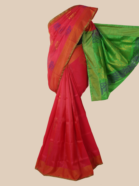 

Pothys Pink & Green Ethnic Motifs Zari Pure Silk Saree