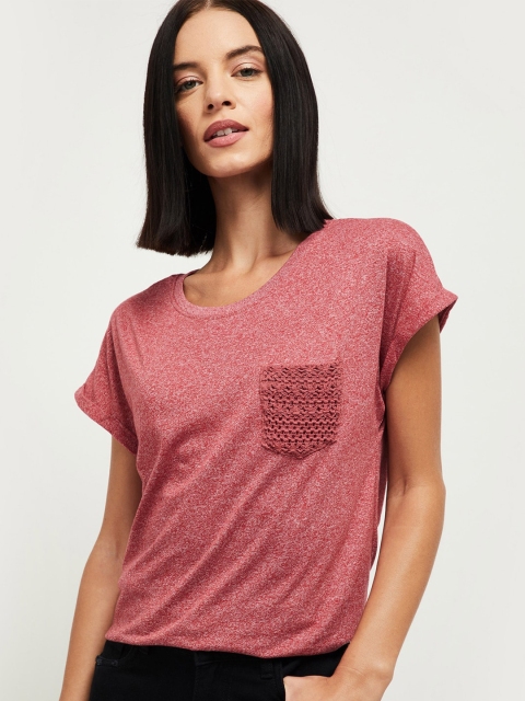 max Women Pink Extended Sleeves T-shirt
