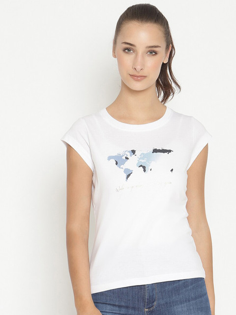 

METTLE Women White Printed T-shirt
