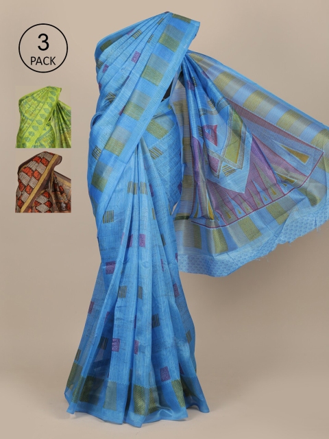 

Pothys Pack of 3 Jute Silk Saree, Blue