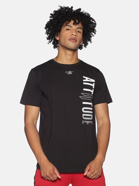 

ATTIITUDE Men Black Brand Logo Printed Slim Fit T-shirt