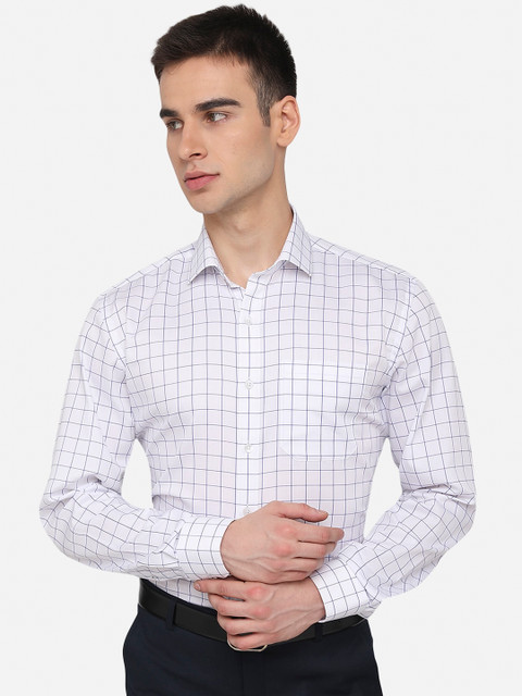 

JADE BLUE Men White Windowpane Checked Cotton Casual Shirt