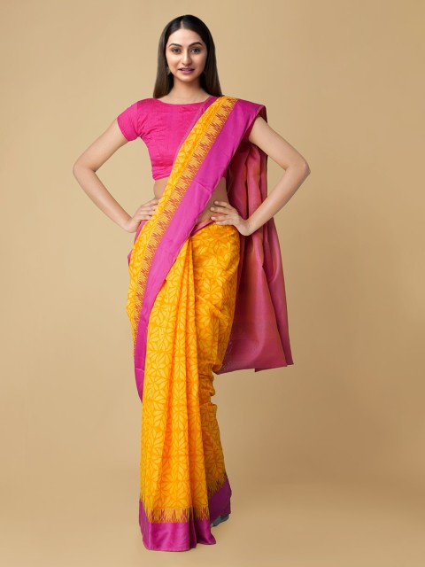 

Unnati Silks Yellow Ethnic Motifs Silk Cotton Chanderi Saree