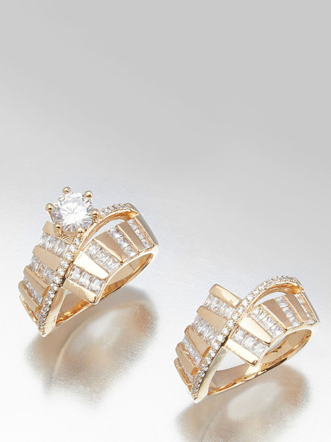 

shaze Set Of 2 Gold-Toned & White CZ-Studded Finger Ring