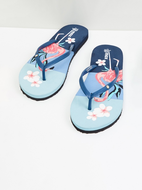 

max Women Navy Blue & Pink Printed Thong Flip-Flops