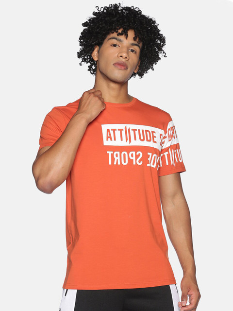 

ATTIITUDE Men Orange Typography Printed Applique Slim Fit T-shirt
