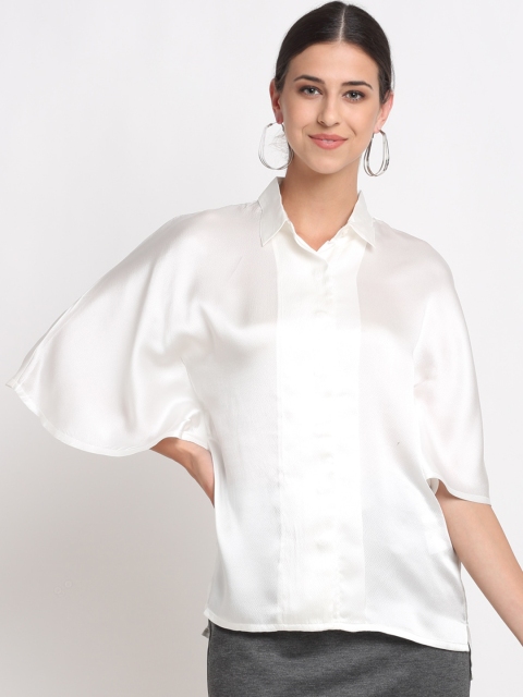 

Bhaane Women White Boxy Silk Casual Shirt