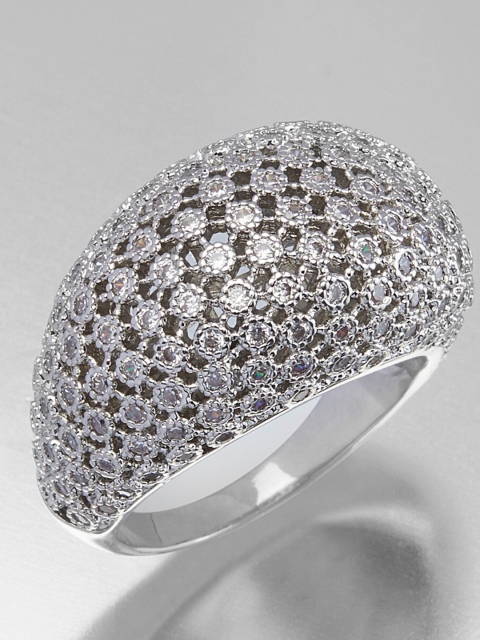 

shaze Silver-Toned & White Stardust CZ-Studded Finger Ring