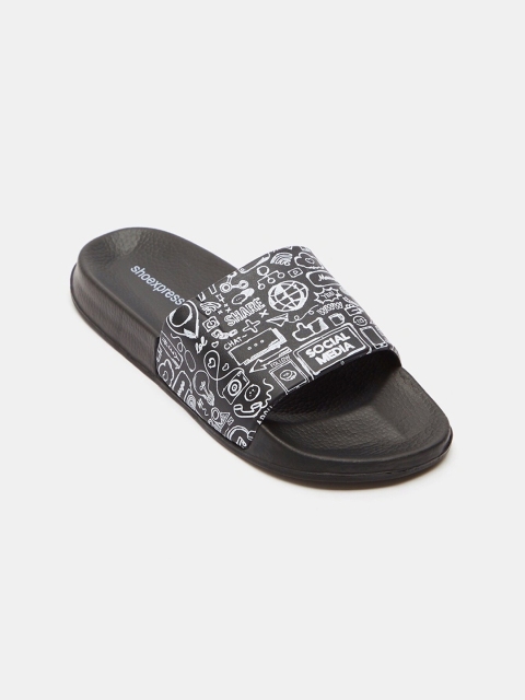 

shoexpress Men Black & White Printed Rubber Sliders