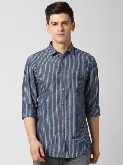 

Peter England Casuals Men Navy Blue Slim Fit Striped Casual Shirt