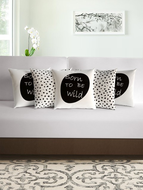 

Divine Casa White & Black Set of 5 Abstract Printed Square Cushion Covers