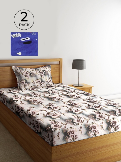 

KLOTTHE Blue & White Graphic 210 TC Cotton 2 Single Bedsheet with 2 Pillow Covers