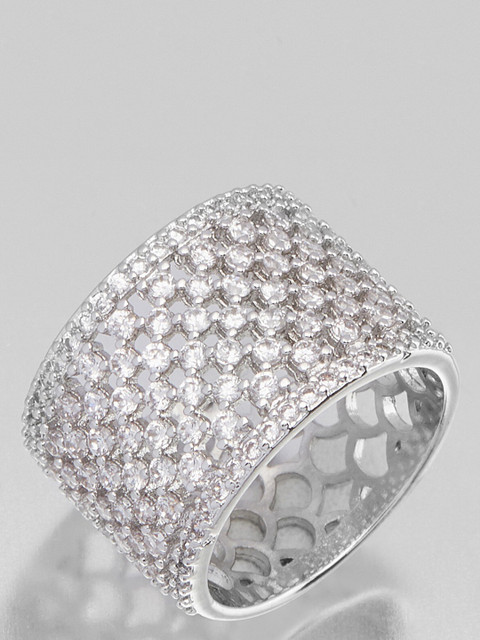 

shaze Silver-Plated White Cubic-Zirconia-Studded Finger Ring