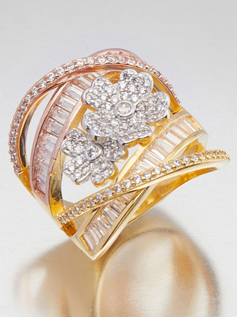 

shaze Gold-Toned & White Sun Orbit CZ-Studded Finger Ring