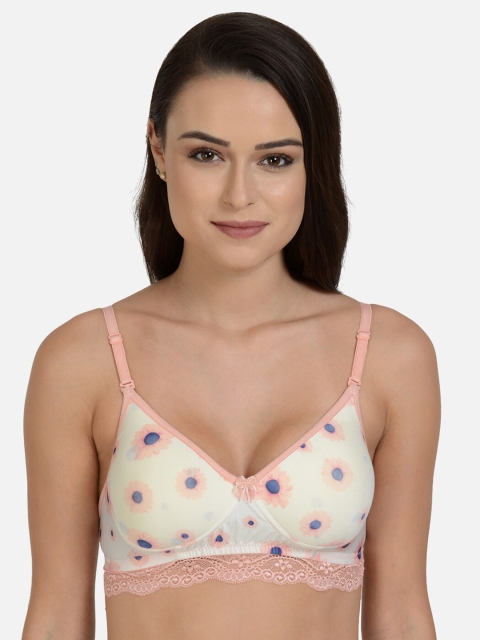 

mod & shy Off White & Peach-Coloured Floral Everyday Bra Full Coverage Lightly Padded
