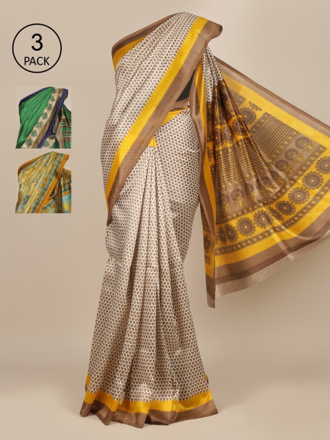 

Pothys Pack Of 3 Jute Silk Sarees, Cream