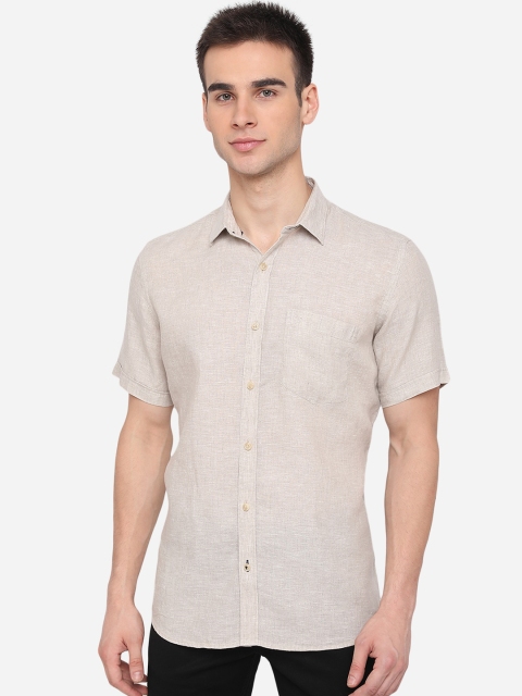 

JADE BLUE Men Beige Solid Slim Fit Pure Cotton Casual Shirt