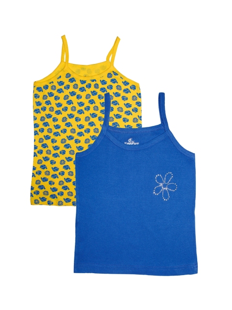 

KiddoPanti Girls Pack Of 2 Yellow & Blue Pure Cotton Tank Top Camisoles