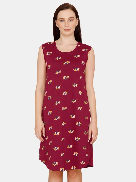 

Zivame Maroon & Yellow Printed Cotton Nightdress