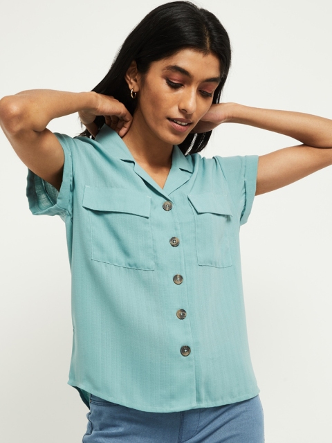 

max Women Green Regular Fit Solid Casual Shirt