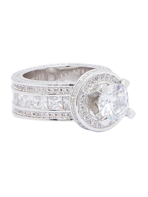 

shaze Silver-Toned & White CZ-Studded Opulent Finger Ring
