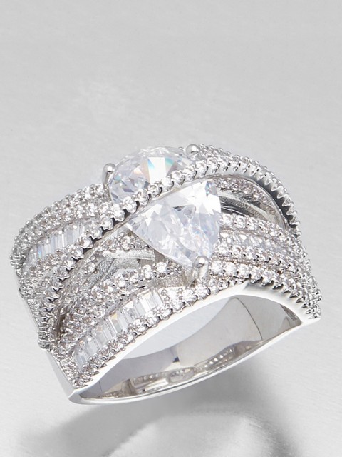 

shaze Silver-Toned & White CZ-Studded Finger Ring