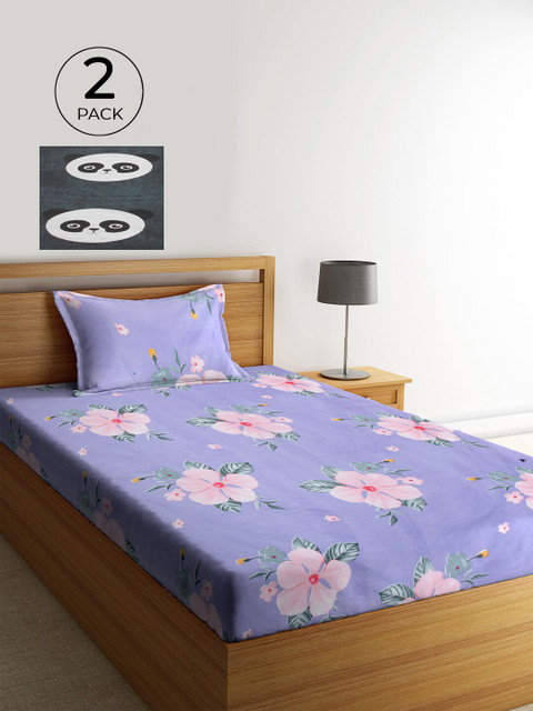 

KLOTTHE Multicoloured Graphic 210 TC Cotton 2 Single Bedsheet with 2 Pillow Covers, Multi