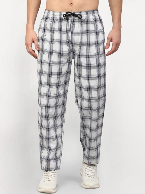 

JAINISH Men White & Black Checked Pure Cotton Track Pants