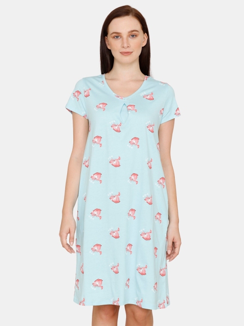 

Zivame Blue Printed Cotton Nightdress