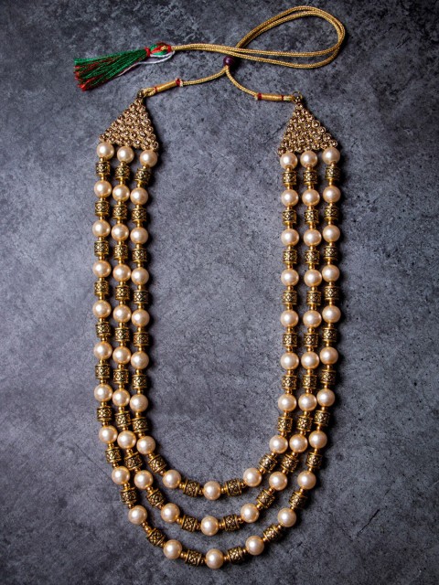 

MORKANTH JEWELLERY Men Gold-Toned & Cream-Coloured Alloy Gold-Plated Handcrafted Necklace