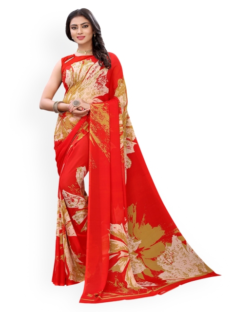 

KALINI Red Floral Pure Georgette Saree