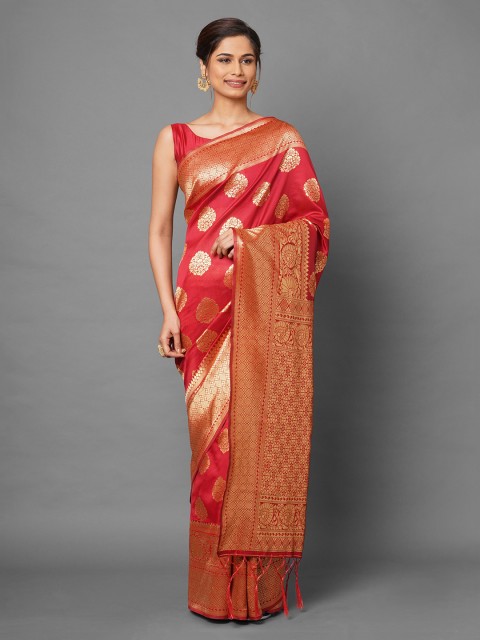 

Mitera Red & Gold-Toned Ethnic Motifs Zari Silk Blend Banarasi Saree
