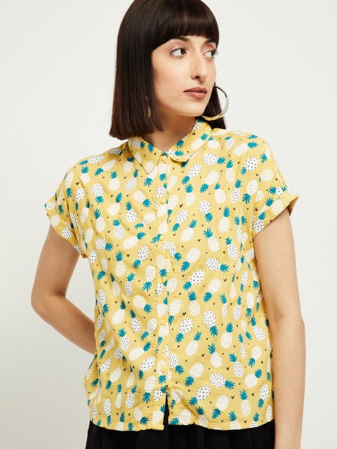 

max Women Yellow Regular Fit Printed Casual Shirt