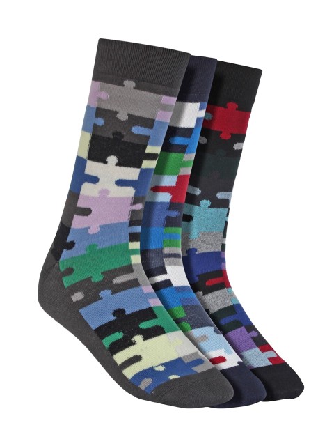 

Creature Men Pack Of 3 Pure Combed Cotton Calf-Length Socks, Multi