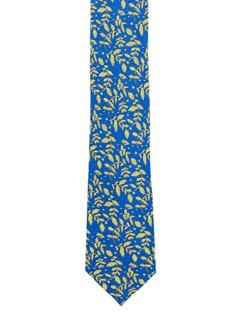 The Tie Hub Men Blue & Yellow Woven Design Broad Tie