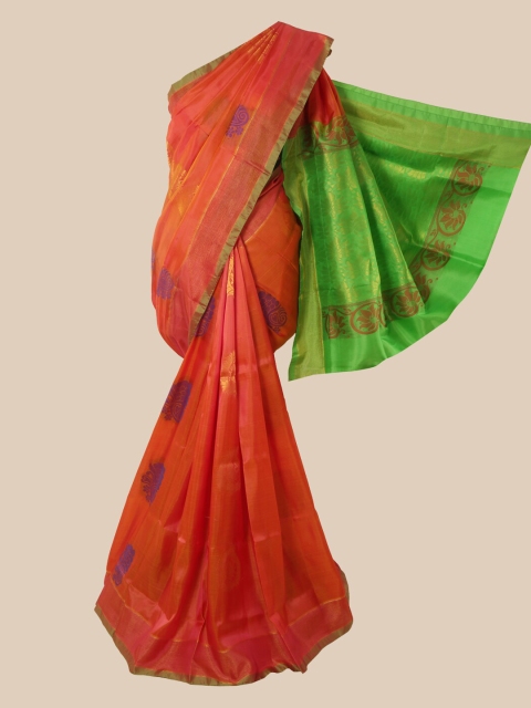 

Pothys Orange & Green Ethnic Motifs Zari Pure Silk Saree