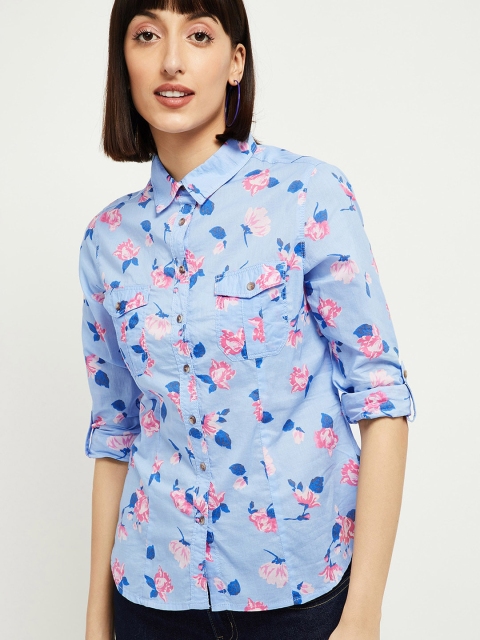 

max Women Blue Floral Printed Casual Shirt