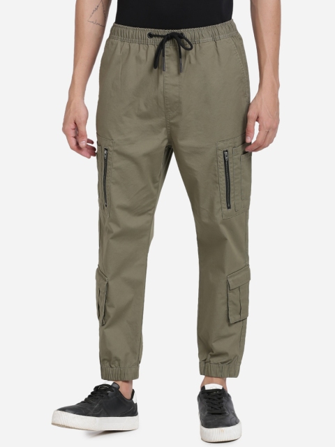Breakbounce Men Olive Slim Fit Joggers Trousers