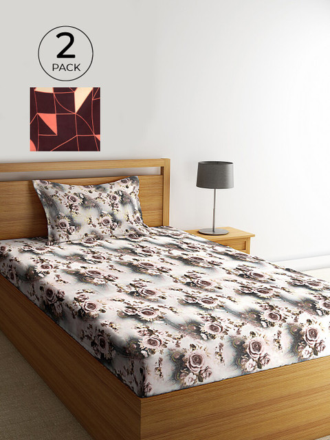 

KLOTTHE Multicoloured Floral 210 TC Polycotton 2 Single Bedsheet with 2 Pillow Covers, Multi