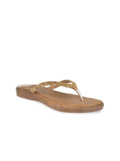 

SOLES Women Gold-Toned Embellished T-Strap Flats