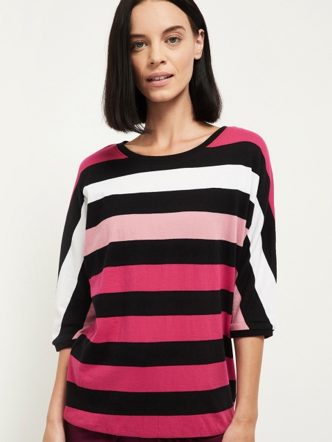 

max Women Fuchsia Striped Cotton T-shirt