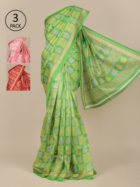 

Pothys Pack of 3 Jute Silk Saree, Green
