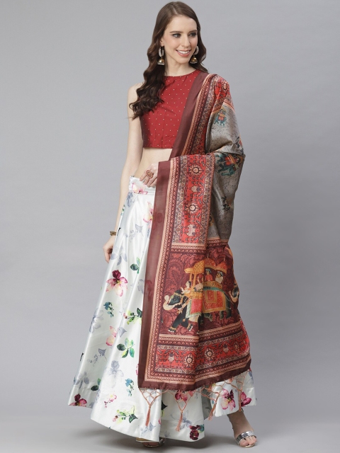 

KSUT Maroon & White Printed Unstitched Lehenga & Blouse with Dupatta